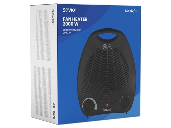 Savio AD-02 B, Viftedrevet elektrisk romvarmer, 1,5 m, CE WEE, Svart, 220 - 240 V, 50 Hz