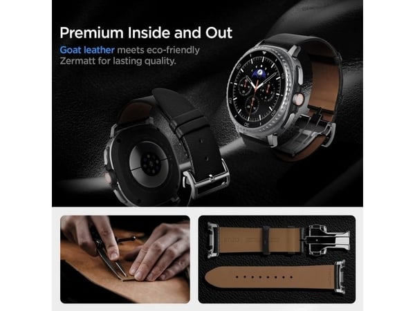 Spigen Enzo, Band, Smartklokke, Svart, Samsung, Watch 8 (40/44 mm)/Watch 8 Classic (46mm), Ekte lær