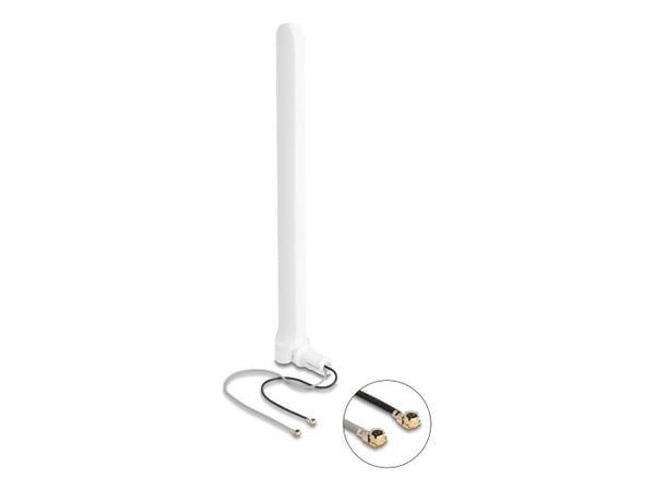 Delock - Antenne - 2 x I-PEX Inc., MHF I plug, 17 cm, with flexible joint - dipol - Wi-Fi - 2 - 5 dBi - rundtstrålende - klipsmontering, gjennomløp...