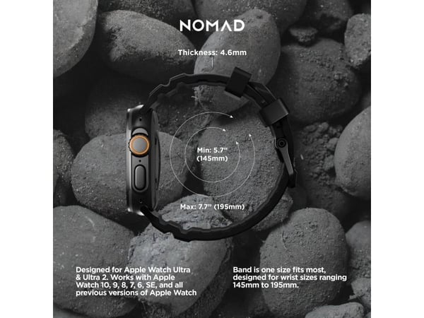 Nomad Rocky Point Band, Band, Smartklokke, Svart, Apple, Ultra / 46mm, Lær, Titan