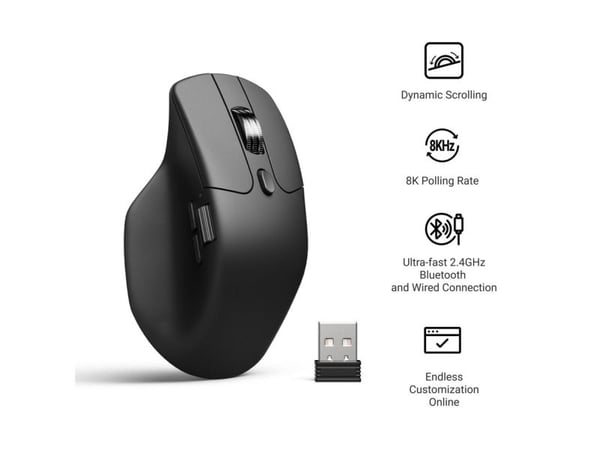 Keychron M6 - Mus - ergonomisk - optisk - 9 knapper - kablet, trådløs - 2.4 GHz, USB-C, Bluetooth 5.3 - USB trådløs mottaker - svart
