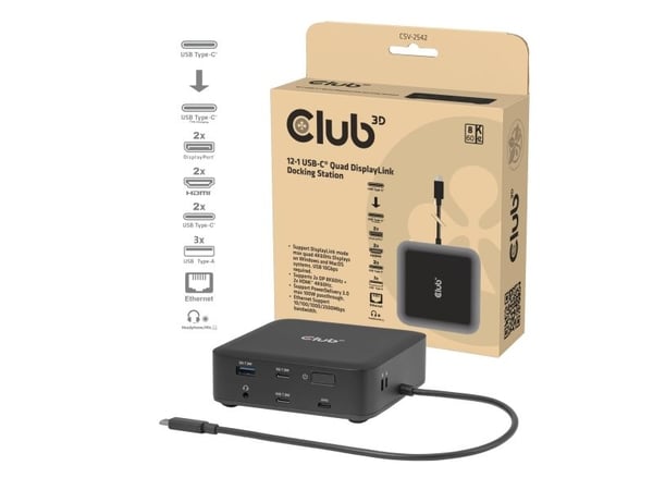 Club 3D CSV-2542 - Dokkingstasjon - for bærbar - USB - 2 x HDMI, 2 x DP - 1GbE, 2.5GbE