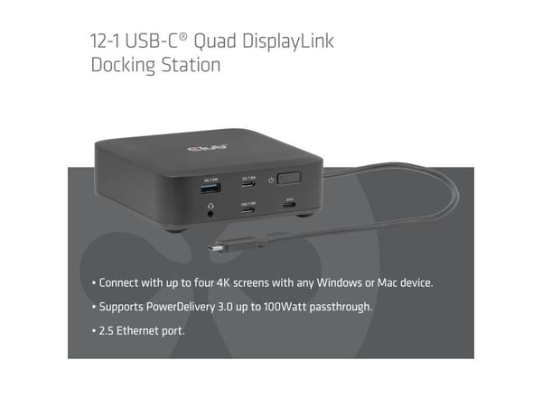 Club 3D CSV-2542 - Dokkingstasjon - for bærbar - USB - 2 x HDMI, 2 x DP - 1GbE, 2.5GbE