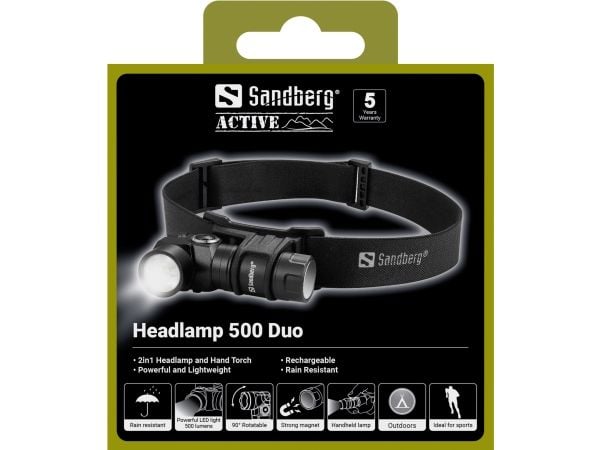 Sandberg 421-35, Taskulamppu otsanauhalla, musta, Alumiini, IP44, LED, 25 lm