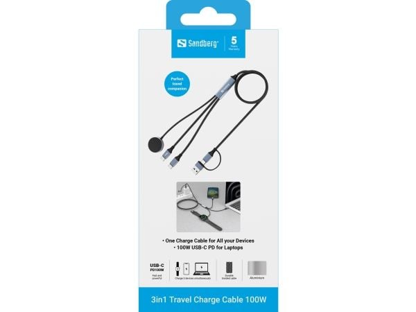 Sandberg 3in1 Travel Charge Cable 100W