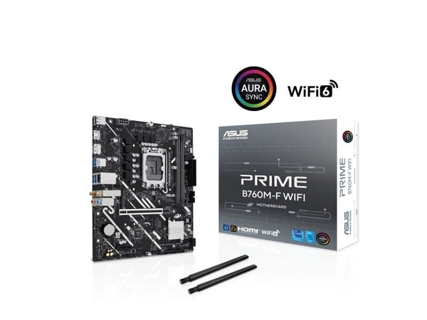 ASUS PRIME B760M-F WIFI - Hovedkort - micro ATX - LGA1700-sokkel - B760 Chipset - USB 3.2 Gen 1 - Gigabit LAN, Wi-Fi 6, Bluetooth - innbygd grafikk...