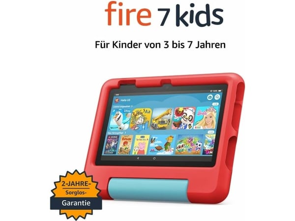 Amazon Fire 7 Kids Tablet (2022) WiFi 16 GB, med rødt etui, uten reklame