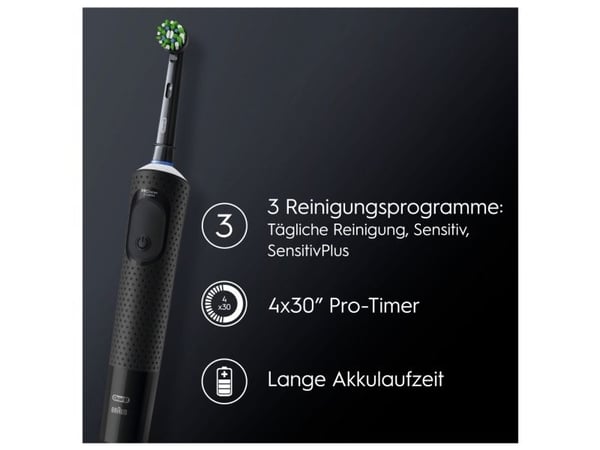 Oral-B Vitality Pro, Voksen, Roterende Tannbørste, Daglig stell, Sensitiv / Myk, Svart, 2 min, Batteri