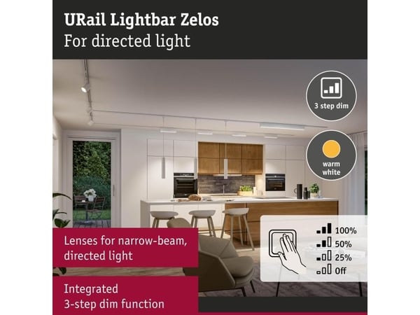 Paulmann URail ZELOS LED 3-STEP DIM 10W 1050lm IP20 3000K 230V vit RAL 9003 / aluminium