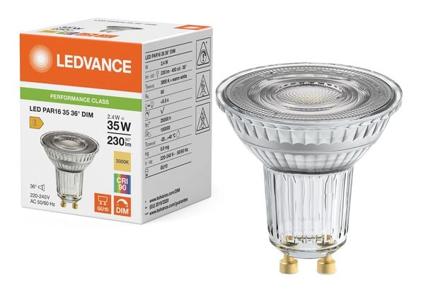 Osram LED PAR16 DIM P, 2,4 W, 51 W, GU10, 230 lm, 25000 timer, Varm hvit