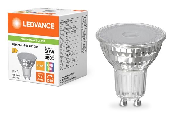 Osram LED PAR16 DIM P, 3,7 W, 50 W, GU10, 350 lm, 25000 timer, Varm hvit