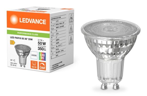 Osram LED PAR16 DIM P, 3,7 W, 50 W, GU10, 350 lm, 25000 timer, Kjølig hvit