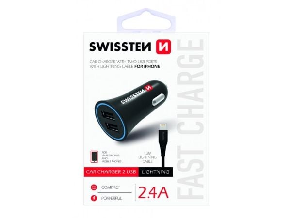 Swissten 20110910, Automaattinen, Savukkeensytytin, 1,2 m, Musta