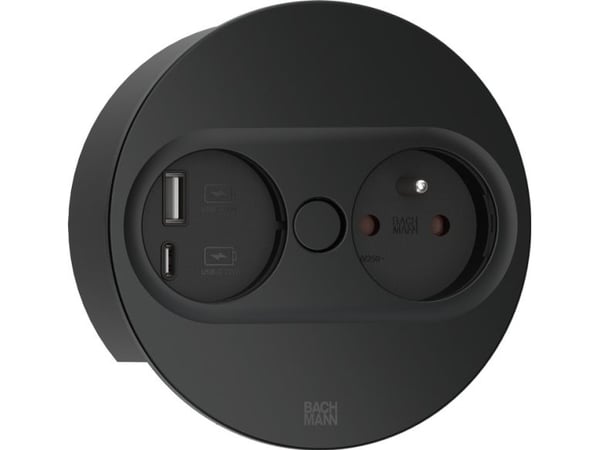 Bachmann 946.106, Type E + USB A + USB C, Upotettu työpöytä, 4 cm, Vastaanotto, musta, Metalli, Muovi
