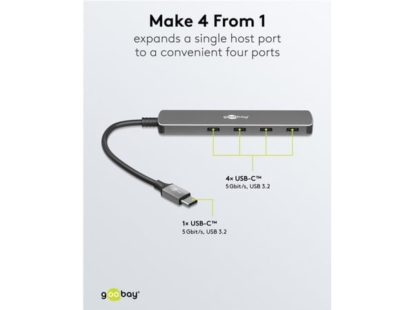 Goobay 79160, USB 3.2 Gen 1 (3.1 Gen 1) Type-C, USB 3.2 Gen 1 (3.1 Gen 1) Type-C, 5000 Mbit/s, Grå, Aluminium, Plast, 0,1 m