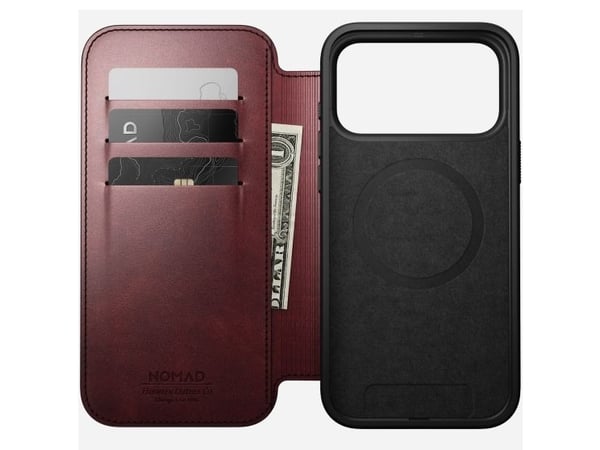 NOMAD Modern Leather Folio - lærveske for iPhone 17 Pro Max kompatibel med MagSafe| Horween-skinn (burgunder)