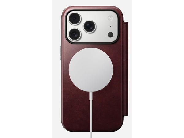 NOMAD Modern Leather Folio - lærveske for iPhone 17 Pro kompatibel med MagSafe Horween-lær (burgunder)