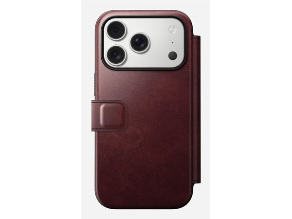 NOMAD Modern Leather Folio - lærveske for iPhone 17 Pro kompatibel med MagSafe Horween-lær (burgunder)