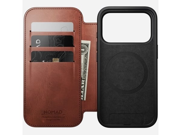 Nomad Modern Leather Folio, Folio-kotelo, Apple, iPhone 17 Pro, 16 cm (6.3"), Ruskea