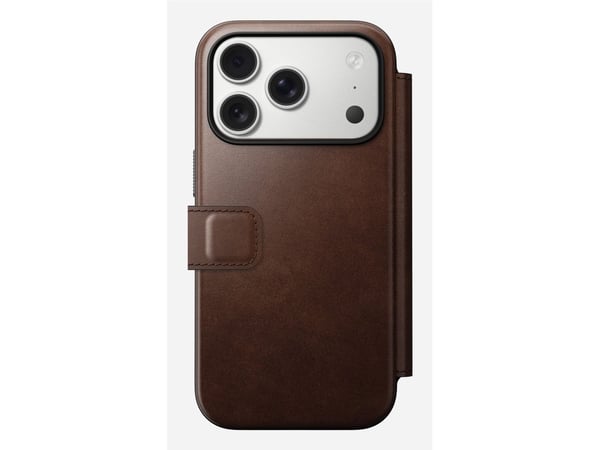 NOMAD Modern Leather Folio - Lærveske for iPhone 17 Pro kompatibel med MagSafe Horween-lær (rustikk brun)
