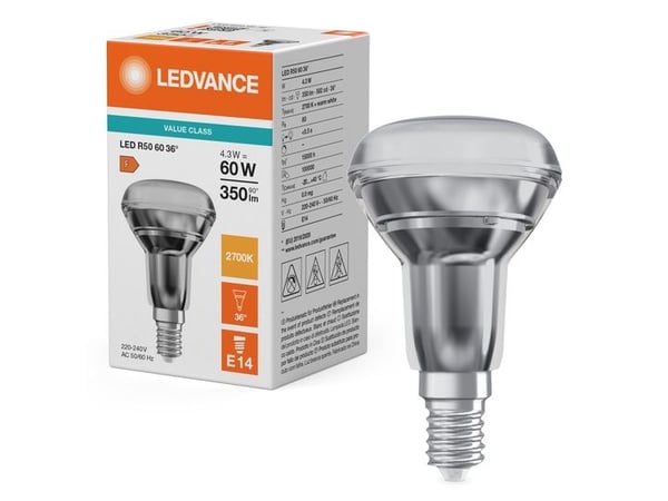 Osram LED R50 P, 4,3 W, 60 W, E14, 350 lm, 15000 timer, Varm hvit