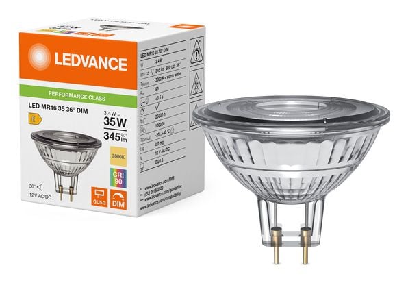 Osram LED MR16 DIM P, 3,4 W, 35 W, GU5.3, 345 lm, 25000 timer, Varm hvit