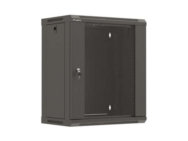 19" RÄKKIASENNETTAVA ASENNUSKAAPPI 12U 540X350 MUSTA LASIOVI LANBERG (FLAT PACK)