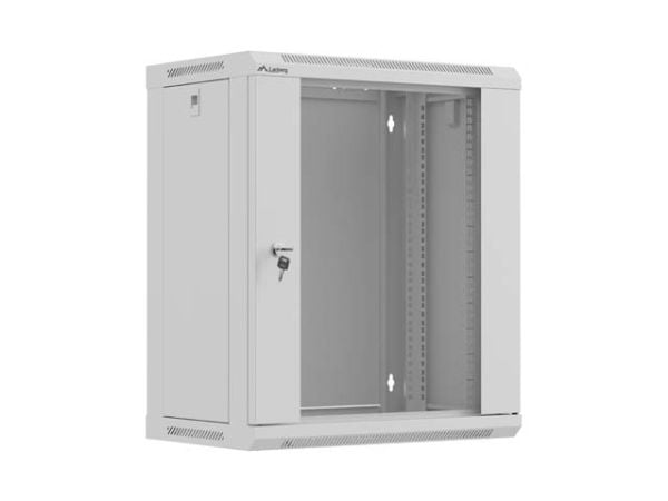 19" RACKMONTERBART INSTALLASJONSSKAP 12U 540X350 GRÅ GLASSDØR LANBERG (FLAT PAKKE)