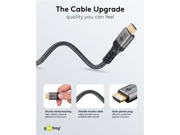 Goobay 79108, 5 m, HDMI-tyyppi A (vakio), HDMI-tyyppi A (vakio), 3D, 48 Gbit/s, musta, Hopea