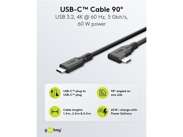 Goobay 79421, 1 m, USB C, USB C, USB 3.2 Gen 1 (3.1 Gen 1), 5 Gbit/s, musta