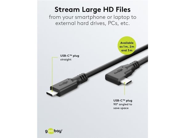 Goobay 79423, 3 m, USB C, USB C, USB 3.2 Gen 1 (3.1 Gen 1), 5 Gbit/s, musta