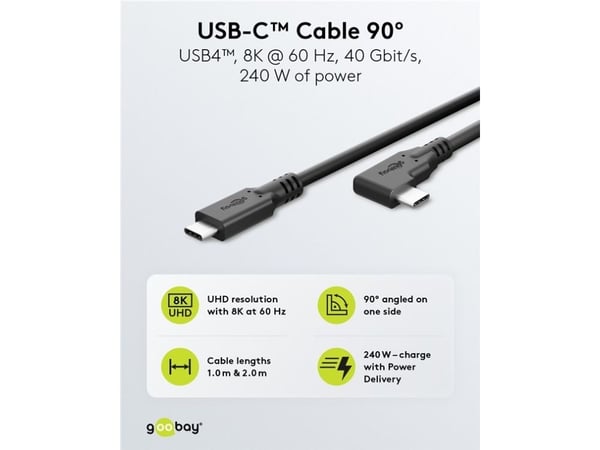 Goobay 79433, 2 m, USB C, USB C, 40 Gbit/sek, svart