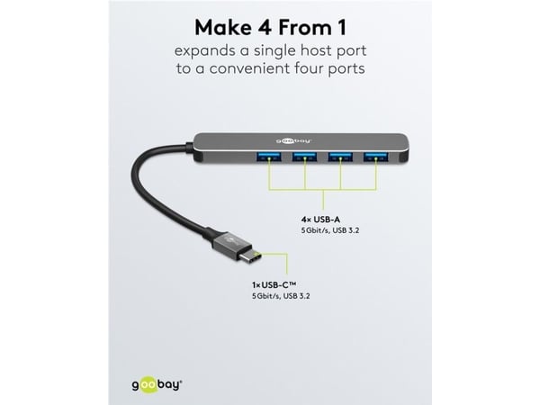 Goobay 79157, USB Type-C, USB 3.2 Gen 1 (3.1 Gen 1) Type-A, 5000 Mbit/s, Grå, Aluminium, Plast, 0,1 m