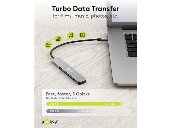 Goobay 79157, USB Type-C, USB 3.2 Gen 1 (3.1 Gen 1) Type-A, 5000 Mbit/s, Grå, Aluminium, Plast, 0,1 m