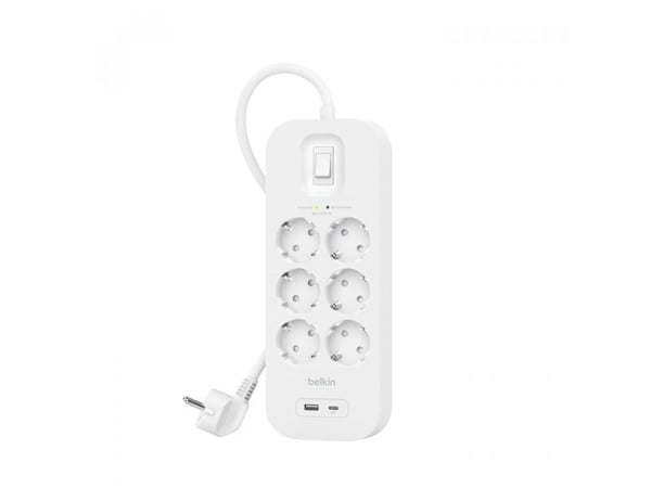 Belkin Connect - Överspänningsskydd - med USB-C- och USB-A-portar - utgångskontakter: 6 - 2 m sladd