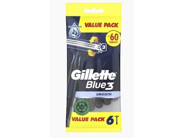 Gillette Blue3 Smooth 8006540733905, Sikkerhets barberhøvel, Sort, Blå, 6 stykker