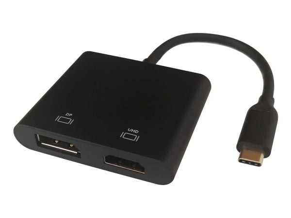 Deltaco USBC-HDDP, 0,1 m, USB Type-C, HDMI + DisplayPort, uros, naaras, suora liitin