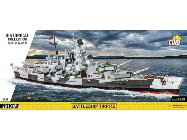 COBI -4839, Pienoismallisotalaiva, Kokoamispakkaus, 1:300, Battleship Tirpitz, Ei sukupuolirajoitusta, World War II