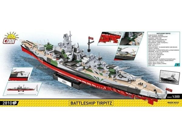 COBI -4839, Pienoismallisotalaiva, Kokoamispakkaus, 1:300, Battleship Tirpitz, Ei sukupuolirajoitusta, World War II