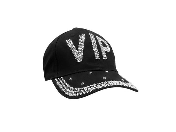 Svart VIP-lue med rhinsteiner