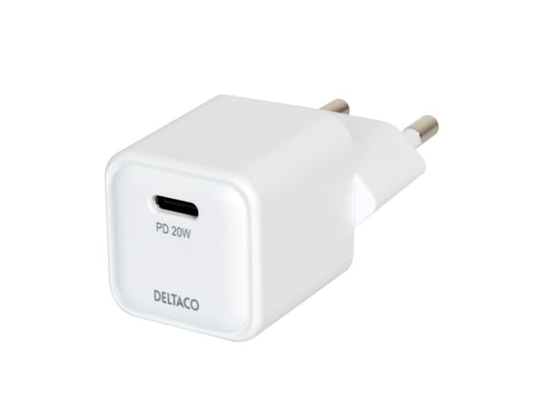 DELTACO mini - Strömadapter - 20 Watt - PD (USB-C) - vit