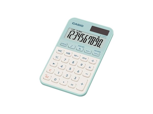 Casio SL-310YC, Tasku, Perus, 10 lukua, Akku/Aurinko, Vaaleanvihreä