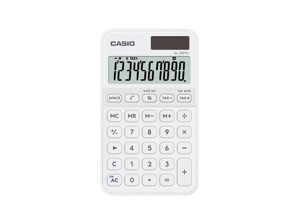 Casio SL-310YC, Lomme, Grunnleggende, 10 sifre, Batteri/Solcelle, Hvit