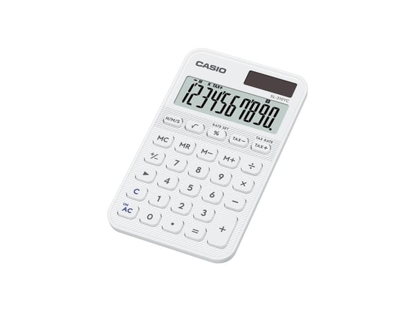 Casio SL-310YC, Lomme, Grunnleggende, 10 sifre, Batteri/Solcelle, Hvit