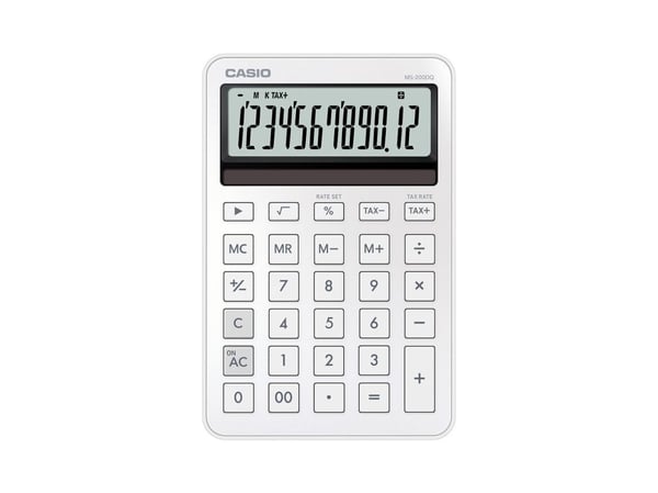 Casio MS-200DQ, Desktop, Grunnleggende, 12 sifre, Batteri/Solcelle, Hvit