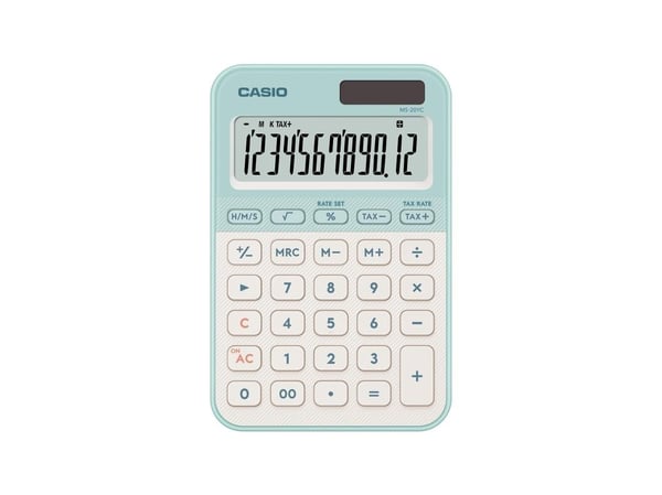 Casio MS-20YC, Desktop, Grunnleggende, 12 sifre, Batteri/Solcelle, Lysegrønn
