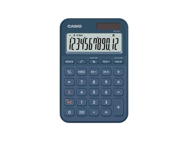 Casio MS-20YC, Desktop, Grunnleggende, 12 sifre, Batteri/Solcelle, Marineblå