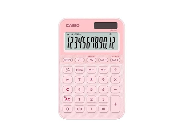 Casio MS-20YC - Skrivebordskalkulator - 12 sifre - solpanel, batteri - Lys lyserød
