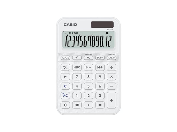 Casio MS-20YC, Desktop, Grunnleggende, 12 sifre, Batteri/Solcelle, Hvit