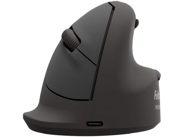 Fellowes Breyta Plus+ - Vertikal mus - ergonomisk - stor - høyrehendt - optisk - 5 knapper - trådløs - Bluetooth, 2.4 GHz, USB-C - svart